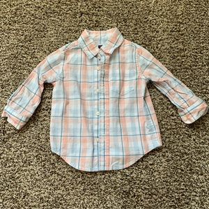 Janie and Jack orange & blue button down - 6-12 mo